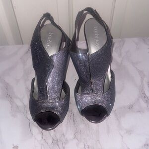 Lane Bryant Black Glitter Slingback Heels